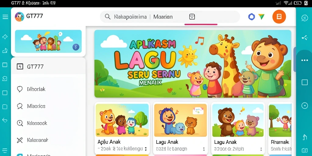 Antarmuka GT777 yang ceria dan ramah anak untuk lagu-lagu menyenangkan.