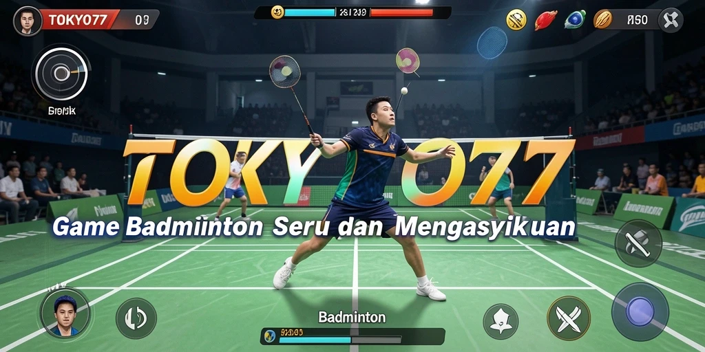 Antarmuka pengguna TOKYO77 yang menarik dengan elemen Badminton.